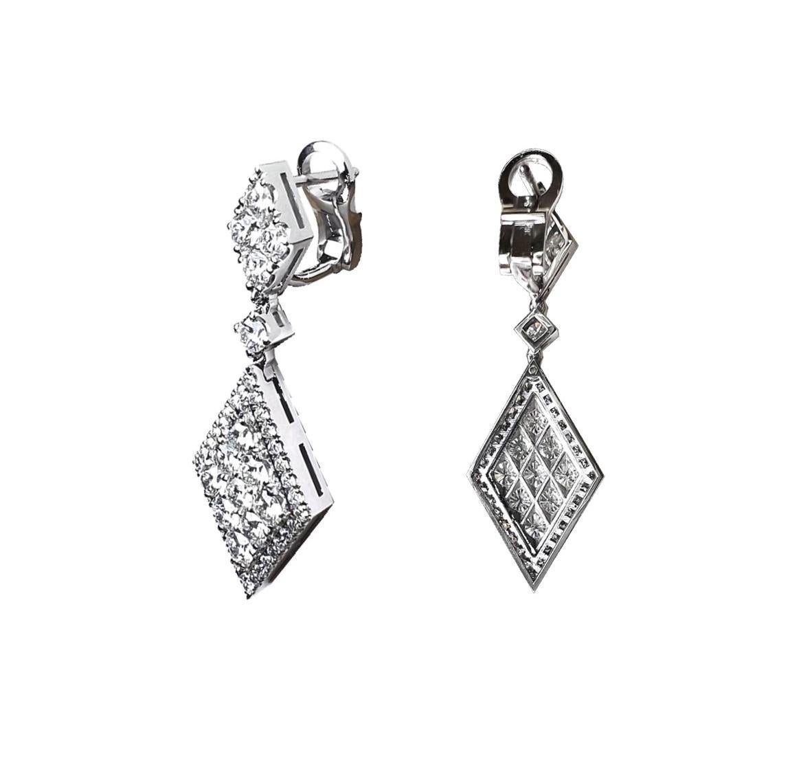 Ekos Gem 14K White Gold 3.58ct TW Diamonds Dangle Pendant Earrings  In New Condition For Sale In Thornhill, CA