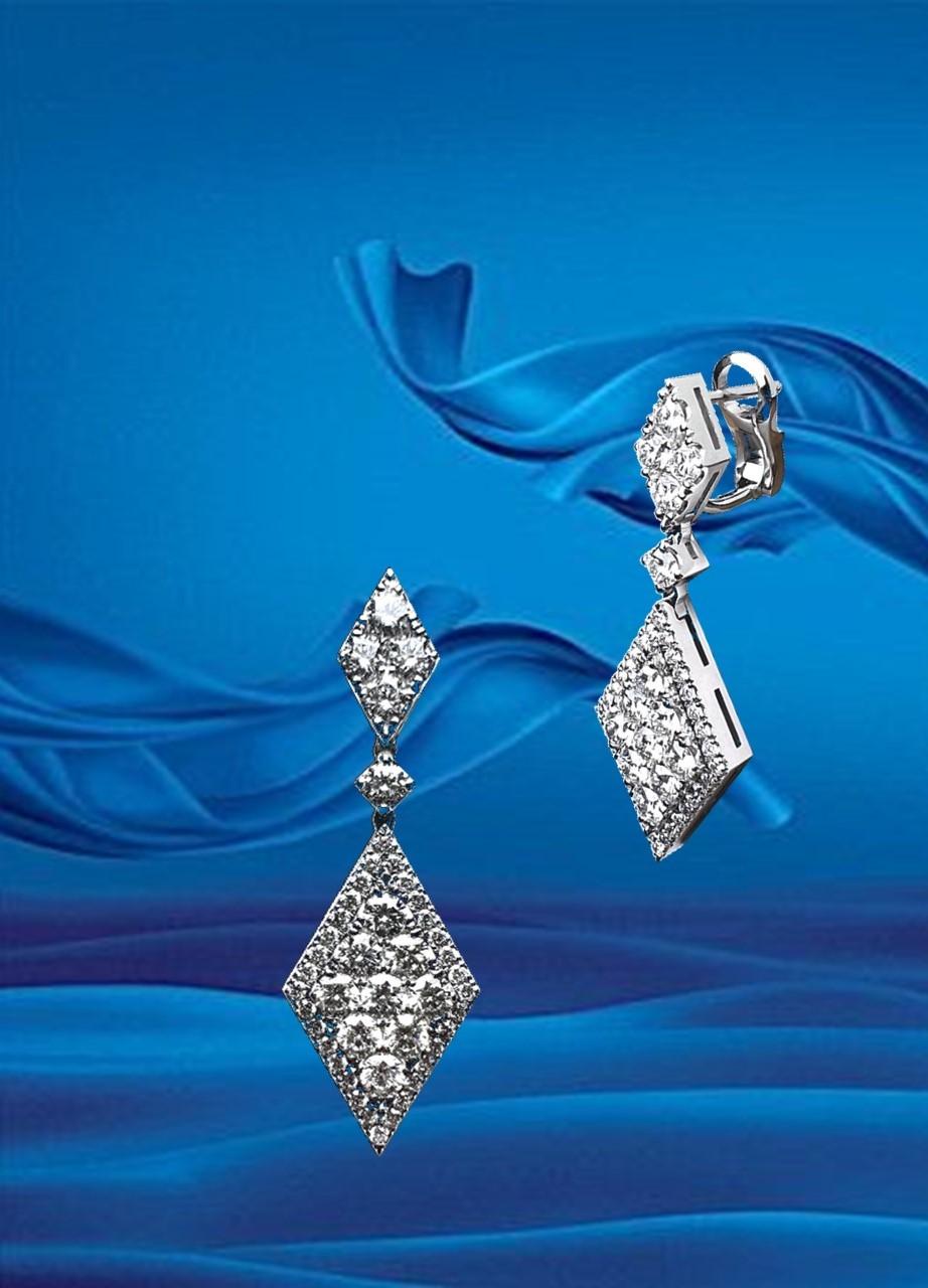 Ekos Gem Pendants d'oreilles en or blanc 14 carats avec diamants de 3,58 carats poids total  en vente 1