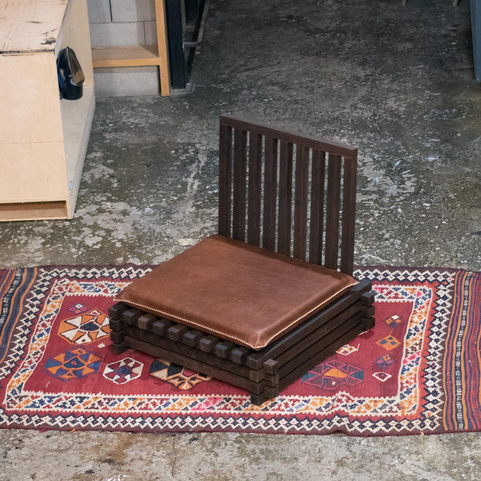 Hand-Crafted Ekosi Dark Brown Roasted Ash and Leather Floor Chair For Sale