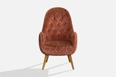 Eks Malmö, Lounge Chair, Velvet, Wood, Sweden, 1950s