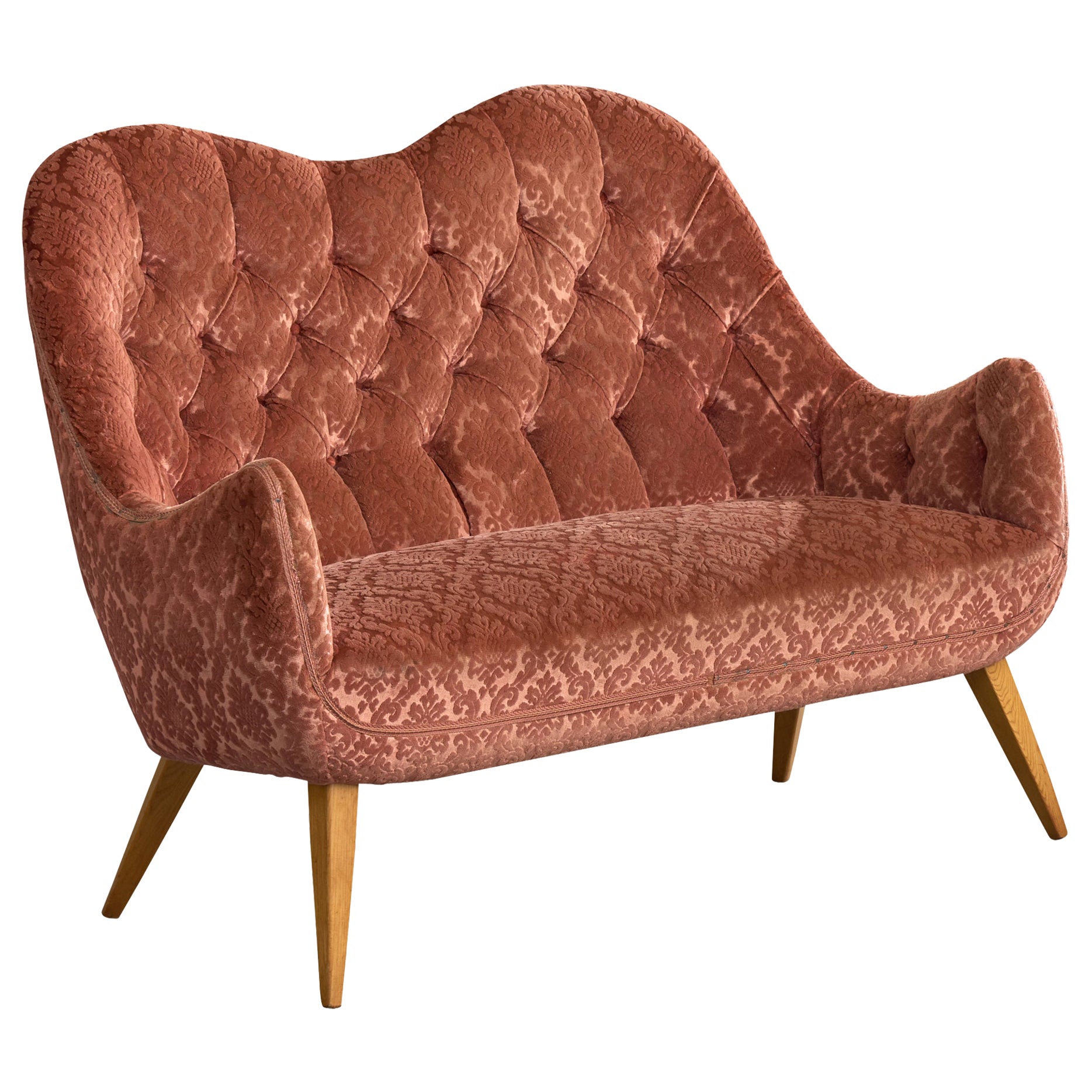 Eks Malmö, Sofa, Velvet, Wood, Sweden, 1950s For Sale