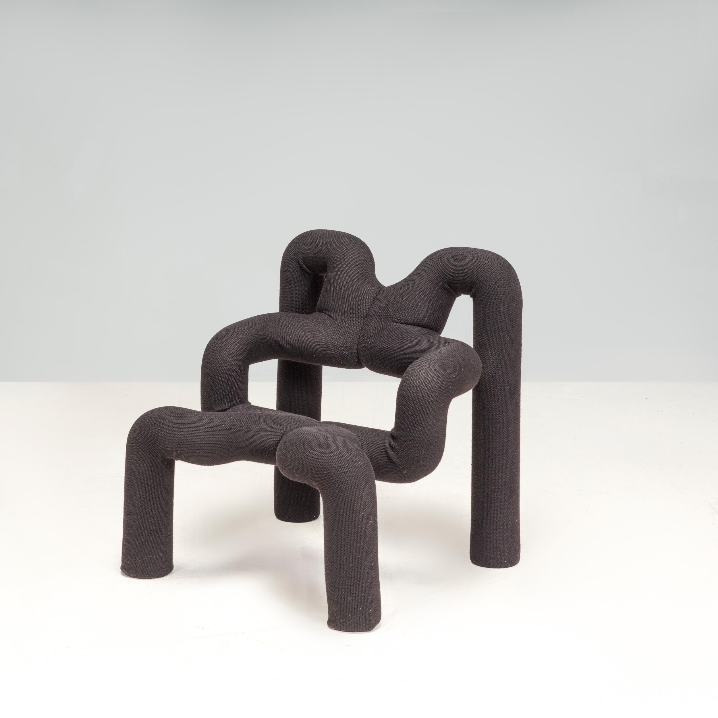 These Ekstrem chairs designed by Norwegian artist and designer, Terje Ekstrøm in 1984.

The chairs break away from tradition in their unique design. Postmodernist in design, the iconic Ekstrem chair functions as both a comfortable place to sit and a