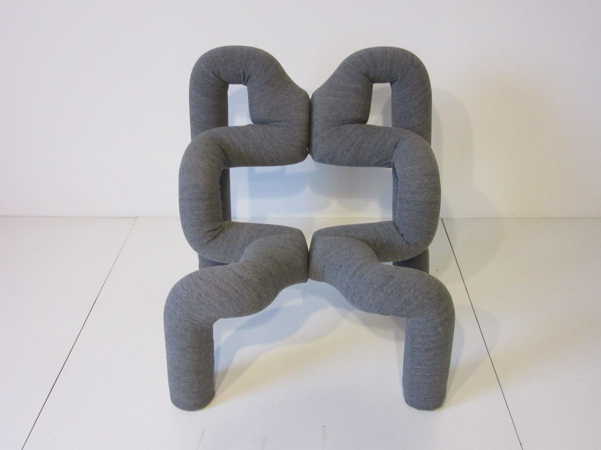 A vintage tubular foam covered with knit flannel sculptural chair designed by Terje Ekstrom called the Ekstrem chair. This chair is amazingly comfortable and a piece of art , made in Norway by Hjellegicrde Mobler.