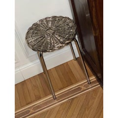 EL 01 Side Table & Stool in Metal-Plated Hand-Woven Wicker by CASPAL