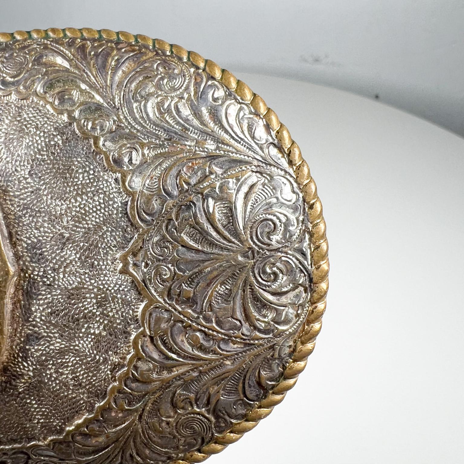 crumrine belt buckle heavy silver plate on jewelers bronze