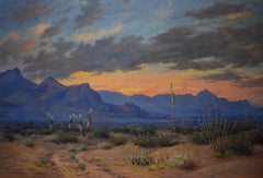 "FRANKLIN MOUNTAINS DESERT SUNSET" NEAR EL PASO GREAT PAINTING 1903s ELMER BOONE