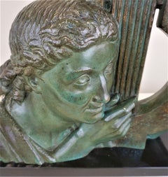 E.L. Bracquemond Art Deco Sculpture of a Woman Bust with Harp, 1930s