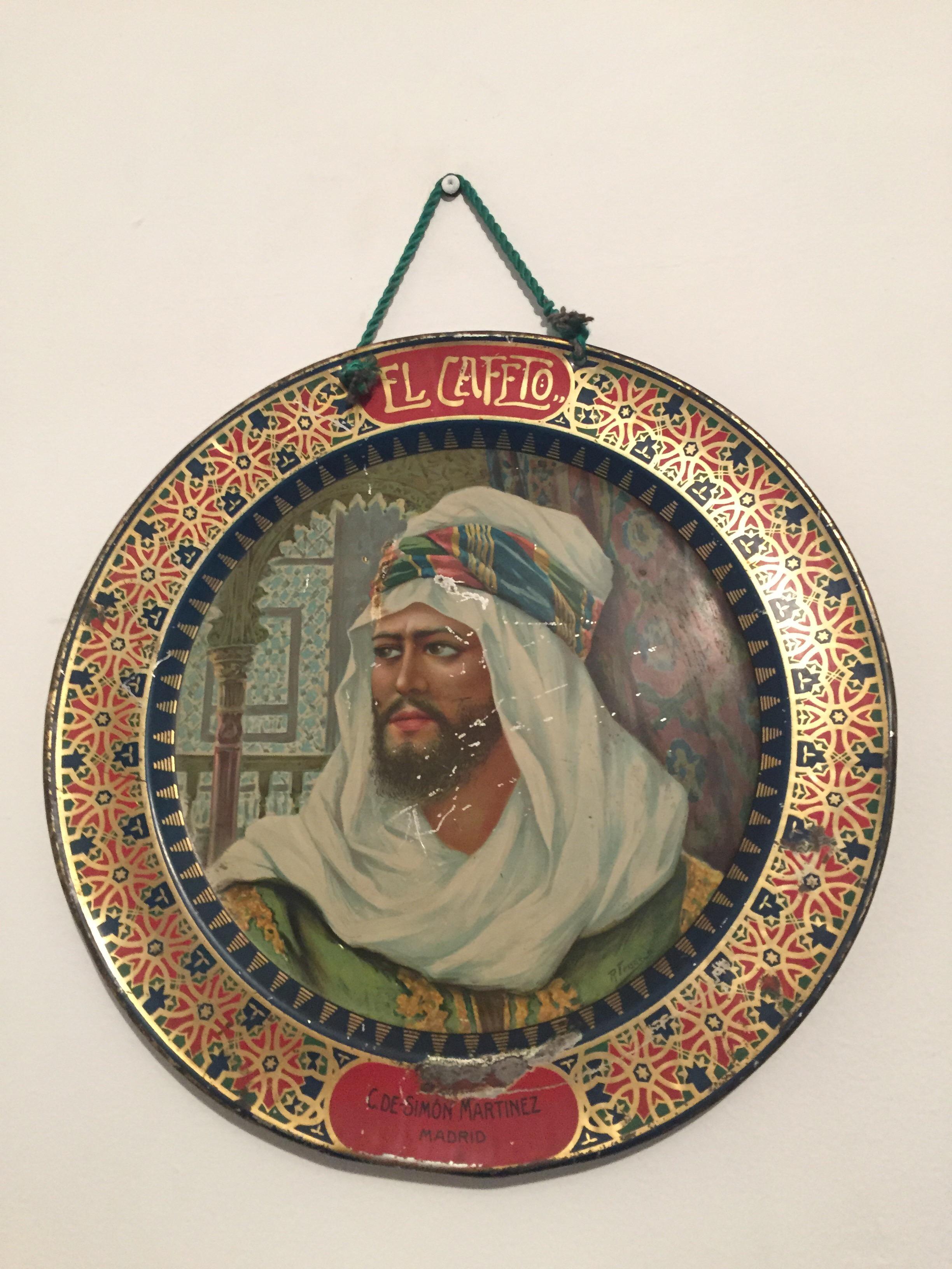 El Cafeto Metal Hanging Advertising Plate with a Moorish Prince 10