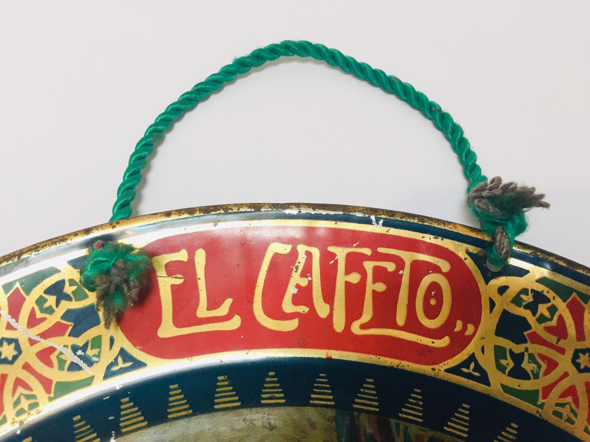 Hand-Painted El Cafeto Metal Hanging Advertising Plate with a Moorish Prince