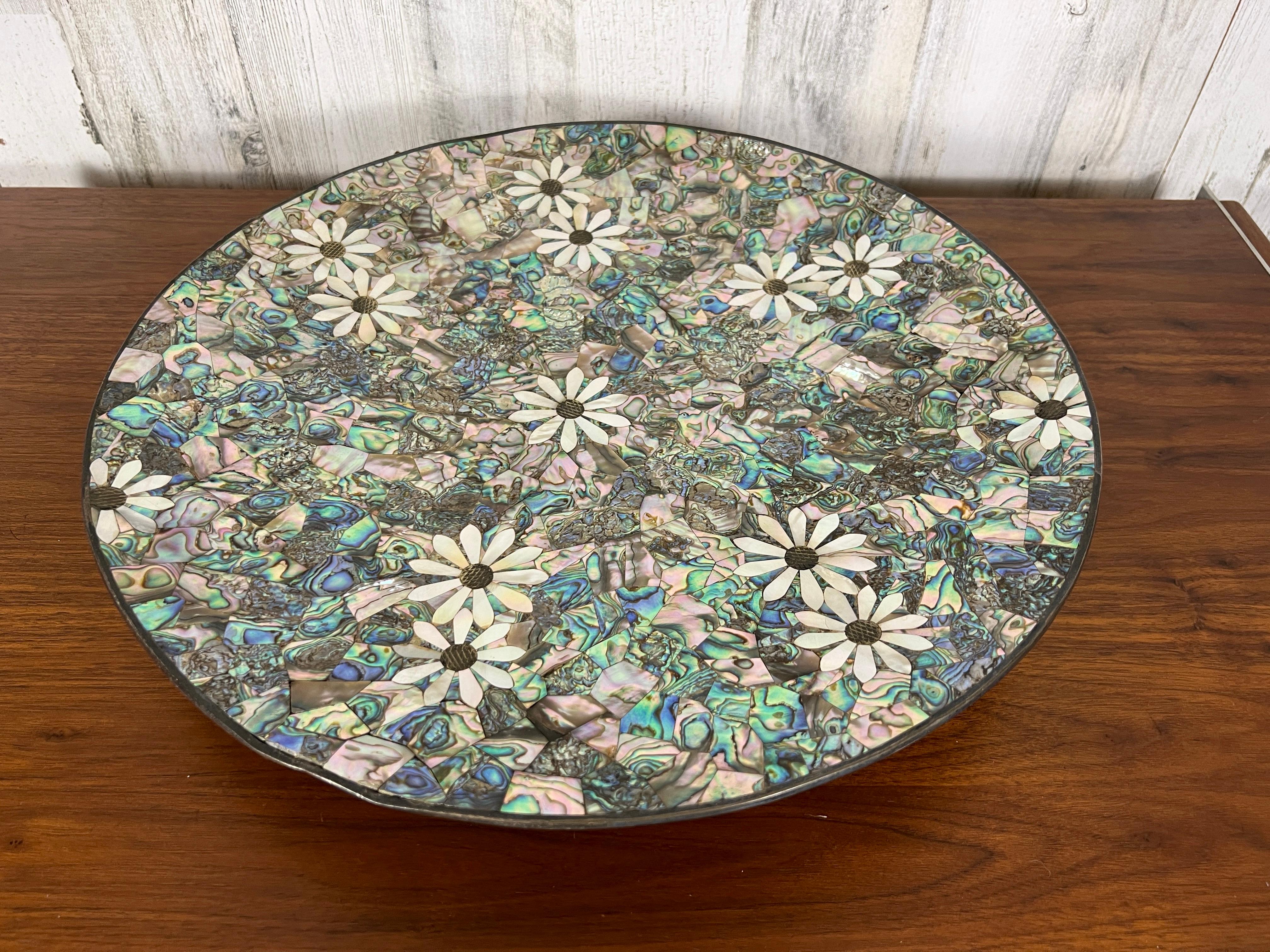 El Castillo Taxco Silver Plated Bowl with Abalone and Mother of Pearl Inlay 12