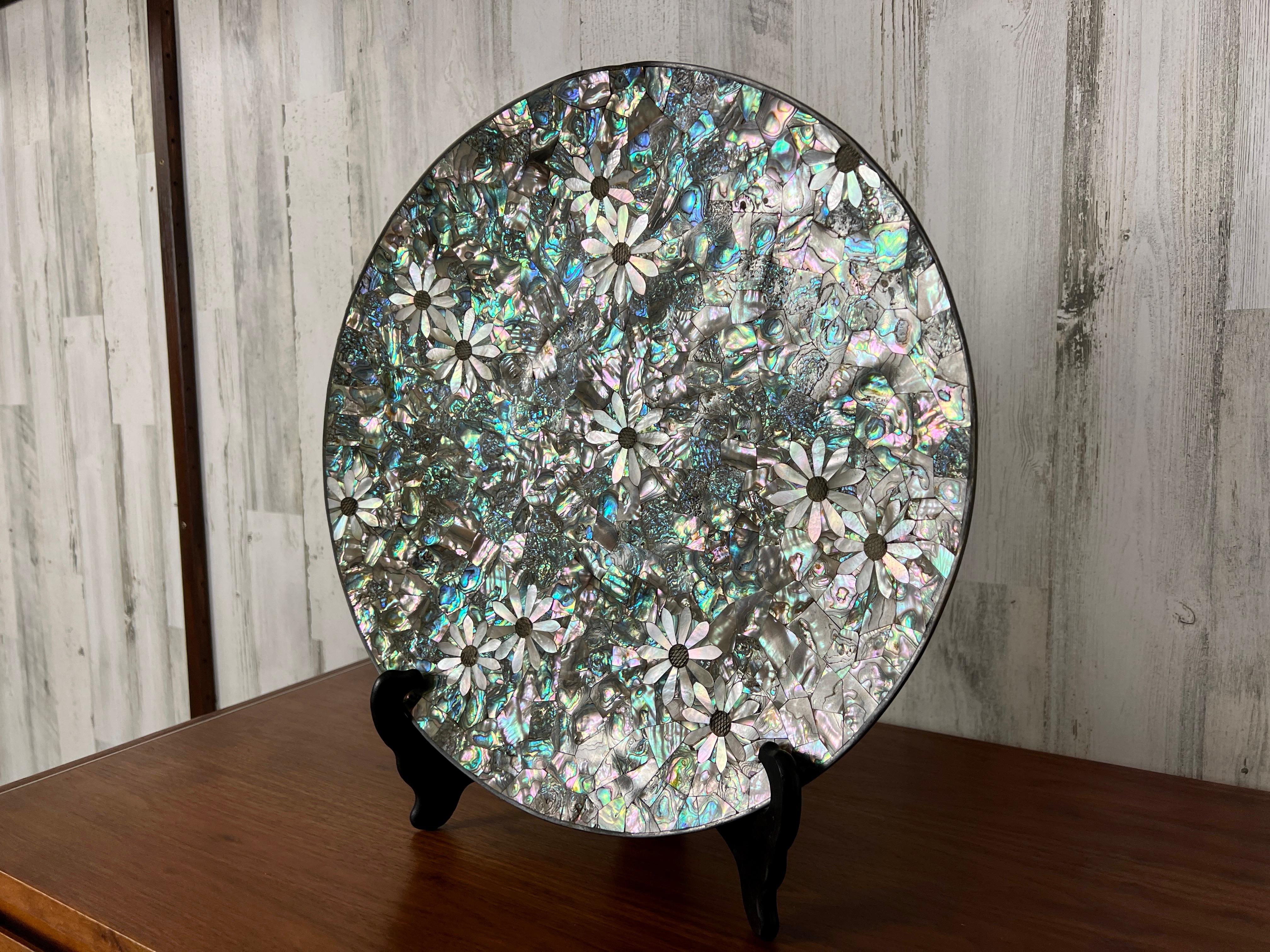 20th Century El Castillo Taxco Silver Plated Bowl with Abalone and Mother of Pearl Inlay