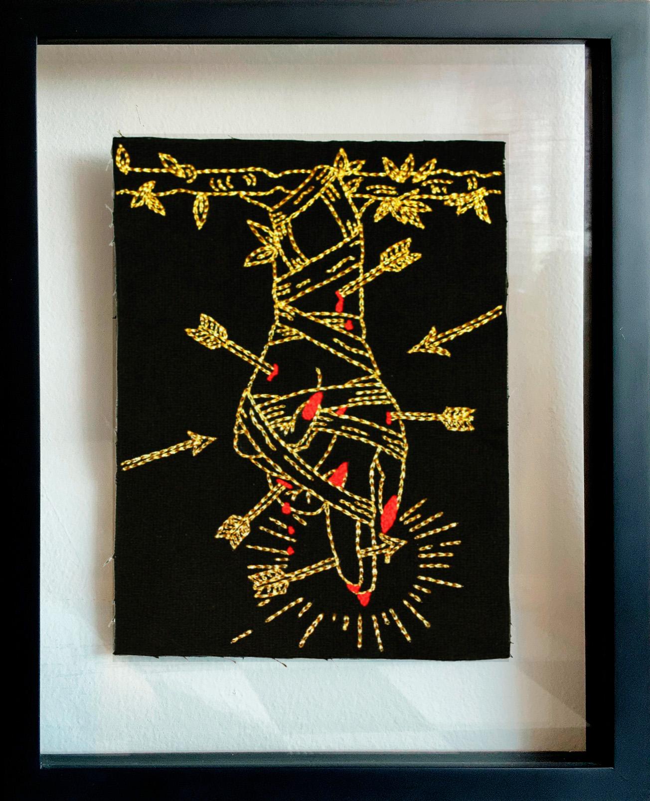 El Colgado. From The Ventura Series.  Embroidery thread on canvas. Framed For Sale