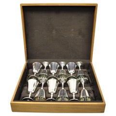 Retro El De Uberti Italy Silver Plated Cup Goblets Set, 12 Pc Set with Box Case