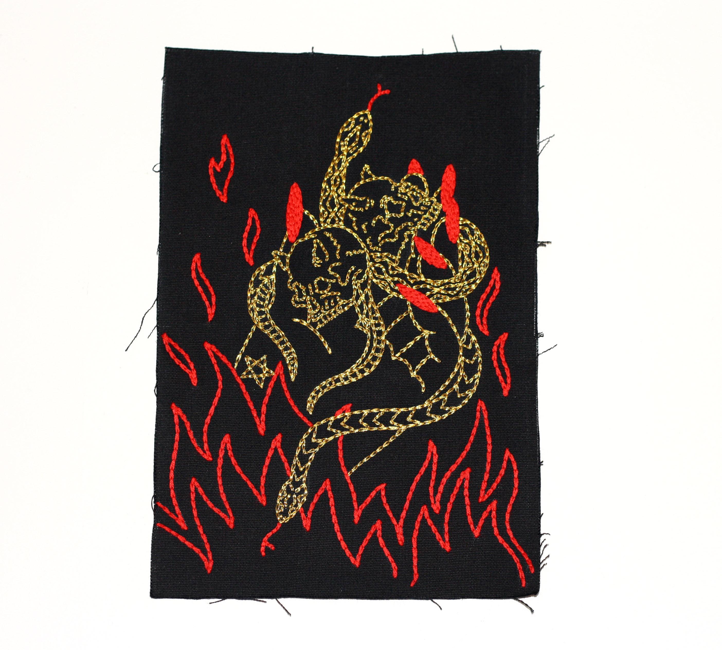 Colombian El Diablo. From The Ventura Series.  Embroidery thread on canvas For Sale