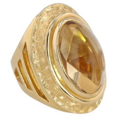 El Dorado Hand Engraved Ring,  18K YG & Oval Light Citrine by Michael Bondanza