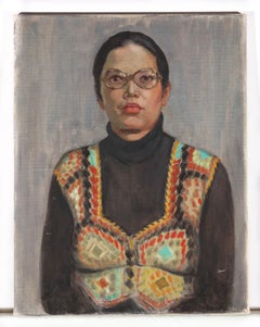 E.L. Edwards - Mid 20th Century Oil, Lady In A Crochet Vest