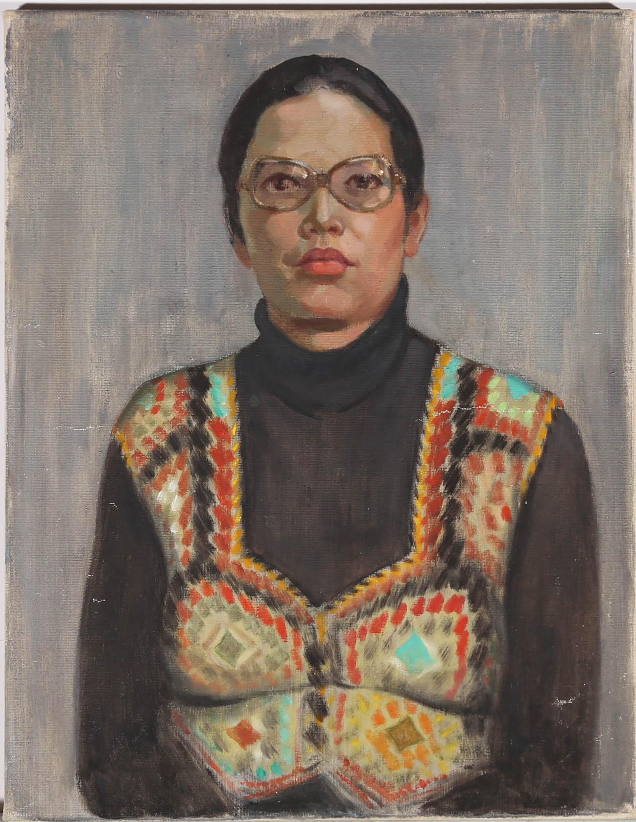 E.L. Edwards - Mid 20th Century Oil, Lady In A Crochet Vest 1