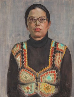 E.L. Edwards - Mid 20th Century Oil, Lady In A Crochet Vest