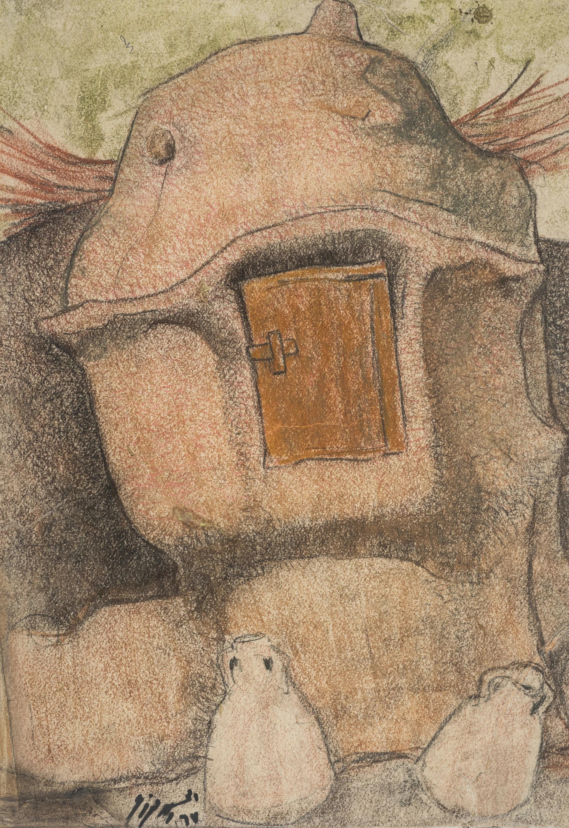 « Abode I », dessin de 20 pouces x 12 pouces (1967) d'El Hussein Fawzi 