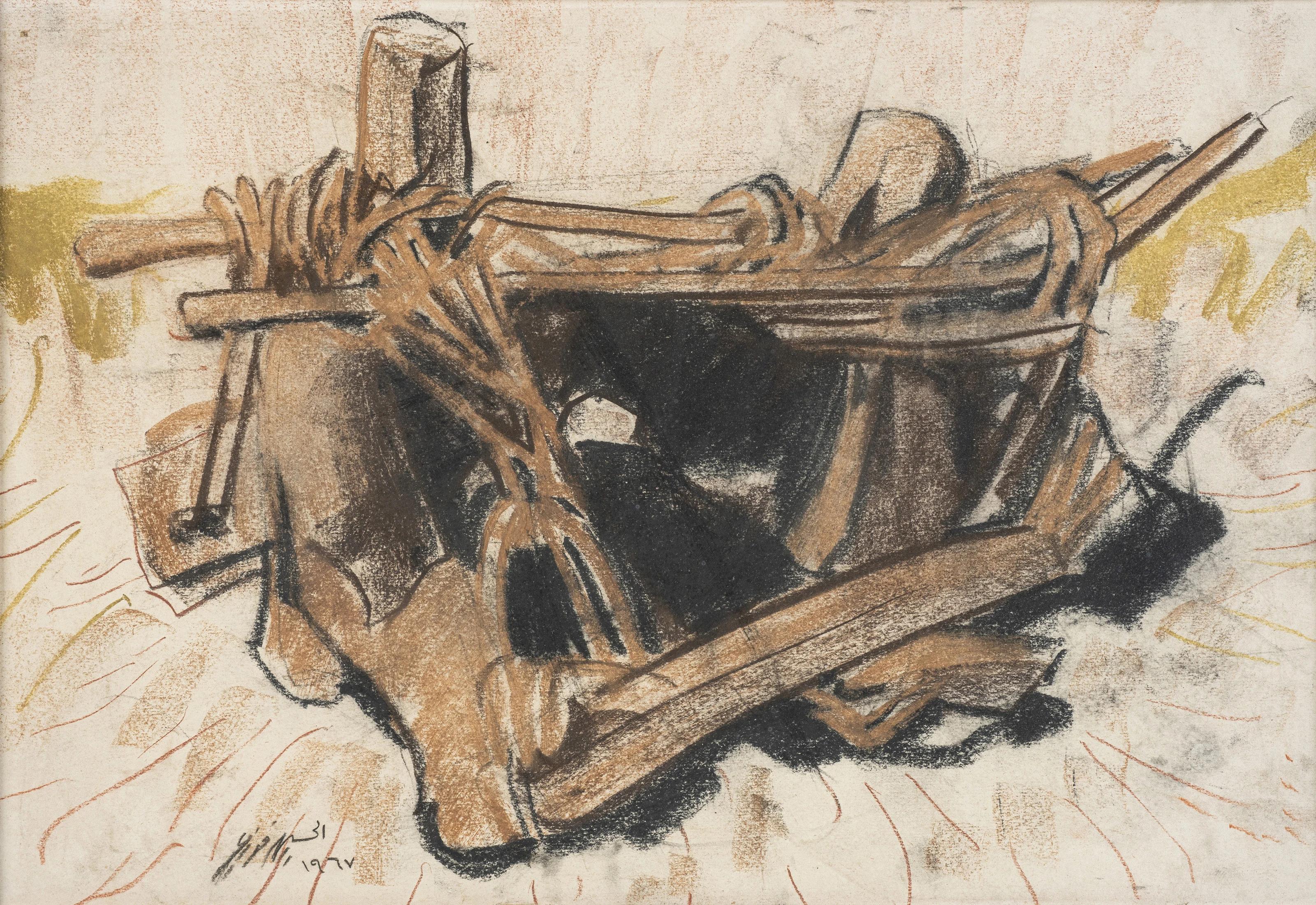 "Abode II" Drawing 12" x 20" pouces (1967) d'El Hussein Fawzi 