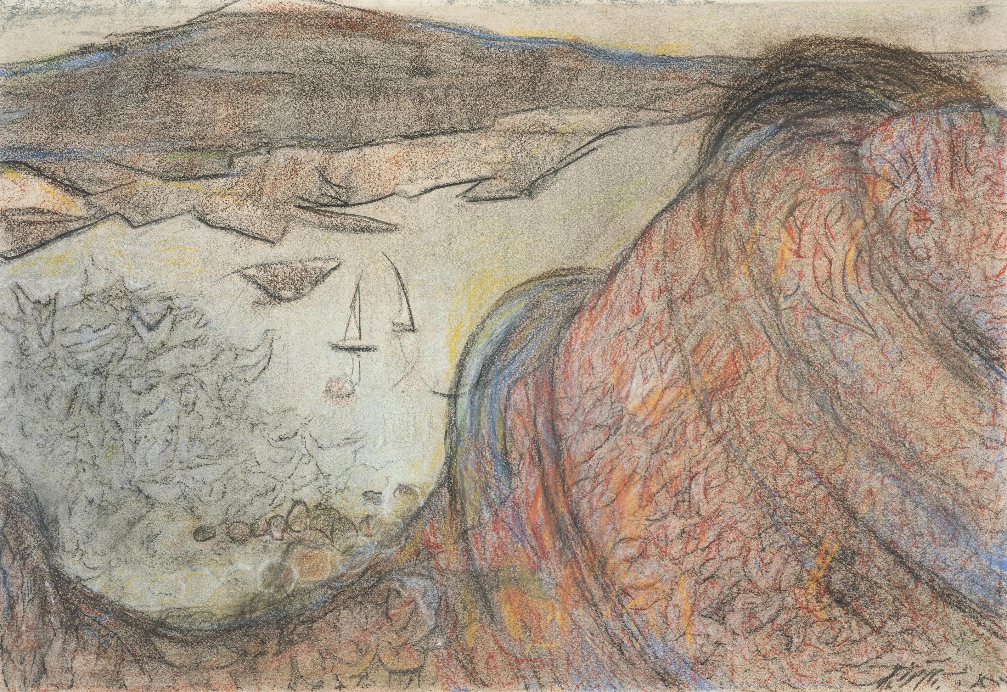 "Asuán Vista" Pintura al pastel 12" x 22" pulgadas por El Hussein Fawzi