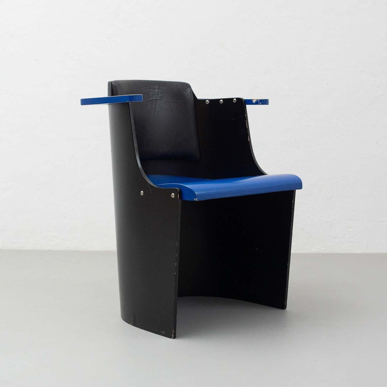 Leather El Lissitzky D61 Black and Blue Chair Bauhaus Style for Tecta, circa 1970 For Sale