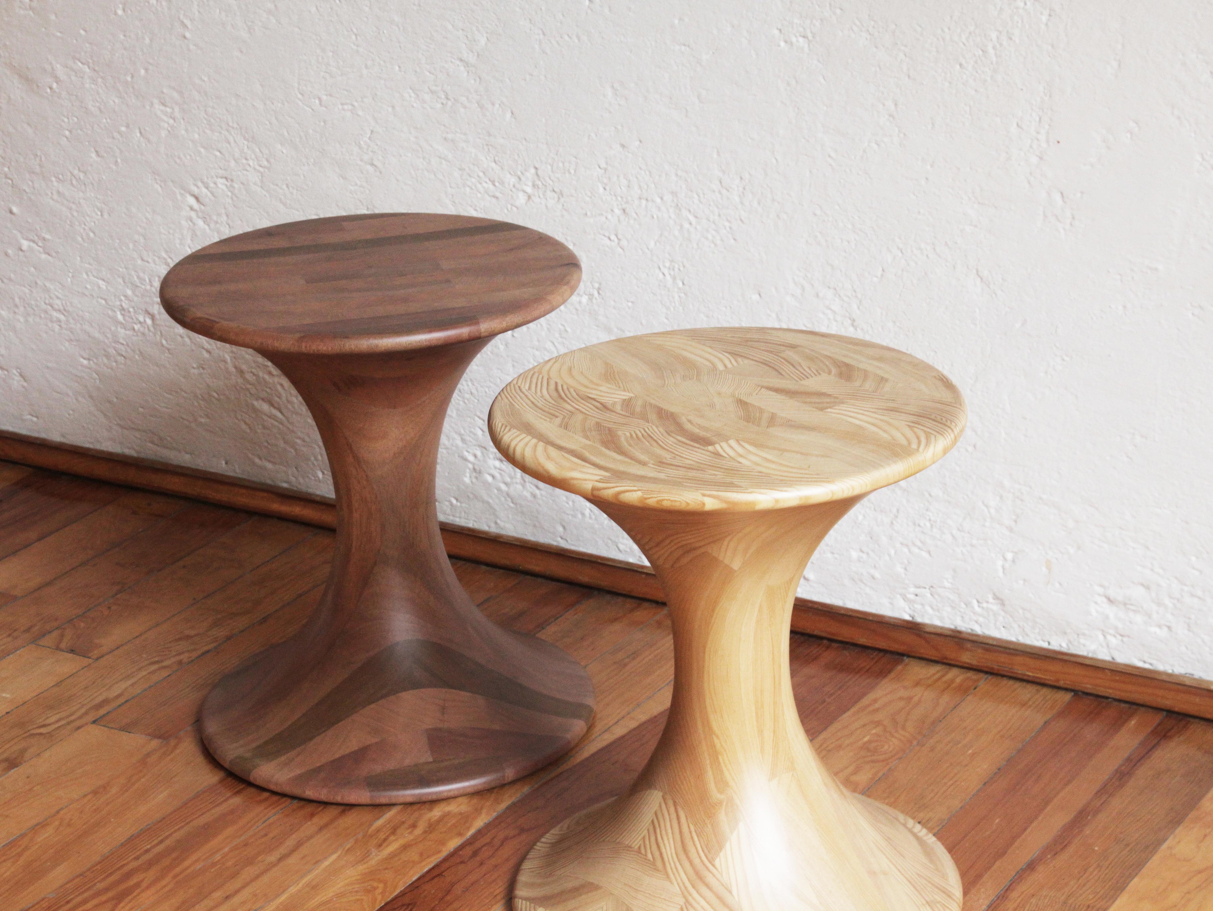 Handcrafted stool by designer Maria Beckmann. Other wood options are available.

  

El Manzano is available in multiple materials:

Types of wood: Solid Spring Wood / Parota / Tzalam / ash / oak / walnut
Types of finishes: Resistant matte varnish &