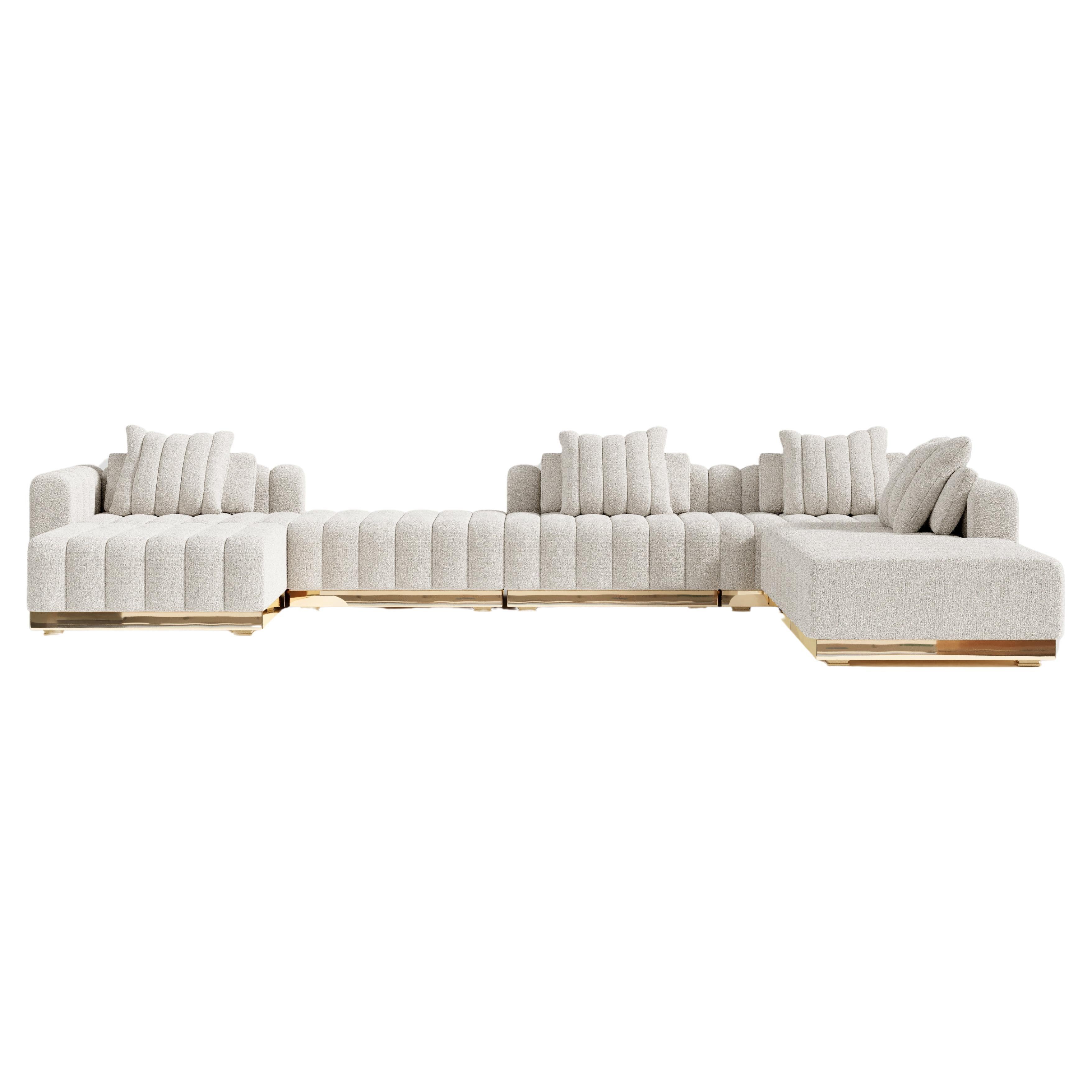 El Mar Modular Sectional in customizable upholstery with Polished Bronze Base For Sale