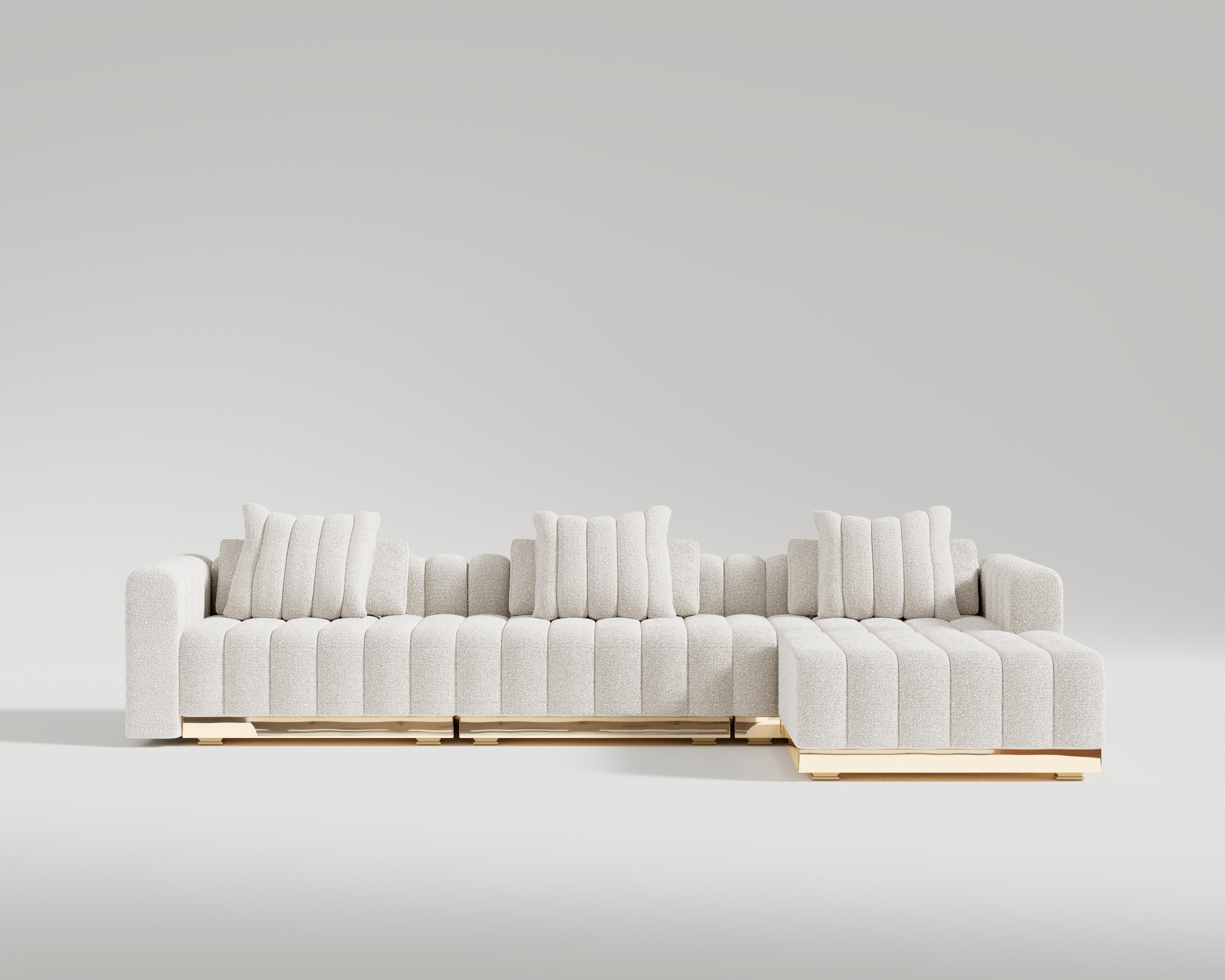 El Mar Sectional Sofa

Inspired by the waves of the sea, the powerful and magnificent design, with unique bronze detailing on the base makes it elegant. Fall back into the luxurious and supple feel of the EL Mar Modular Sectional. the refined