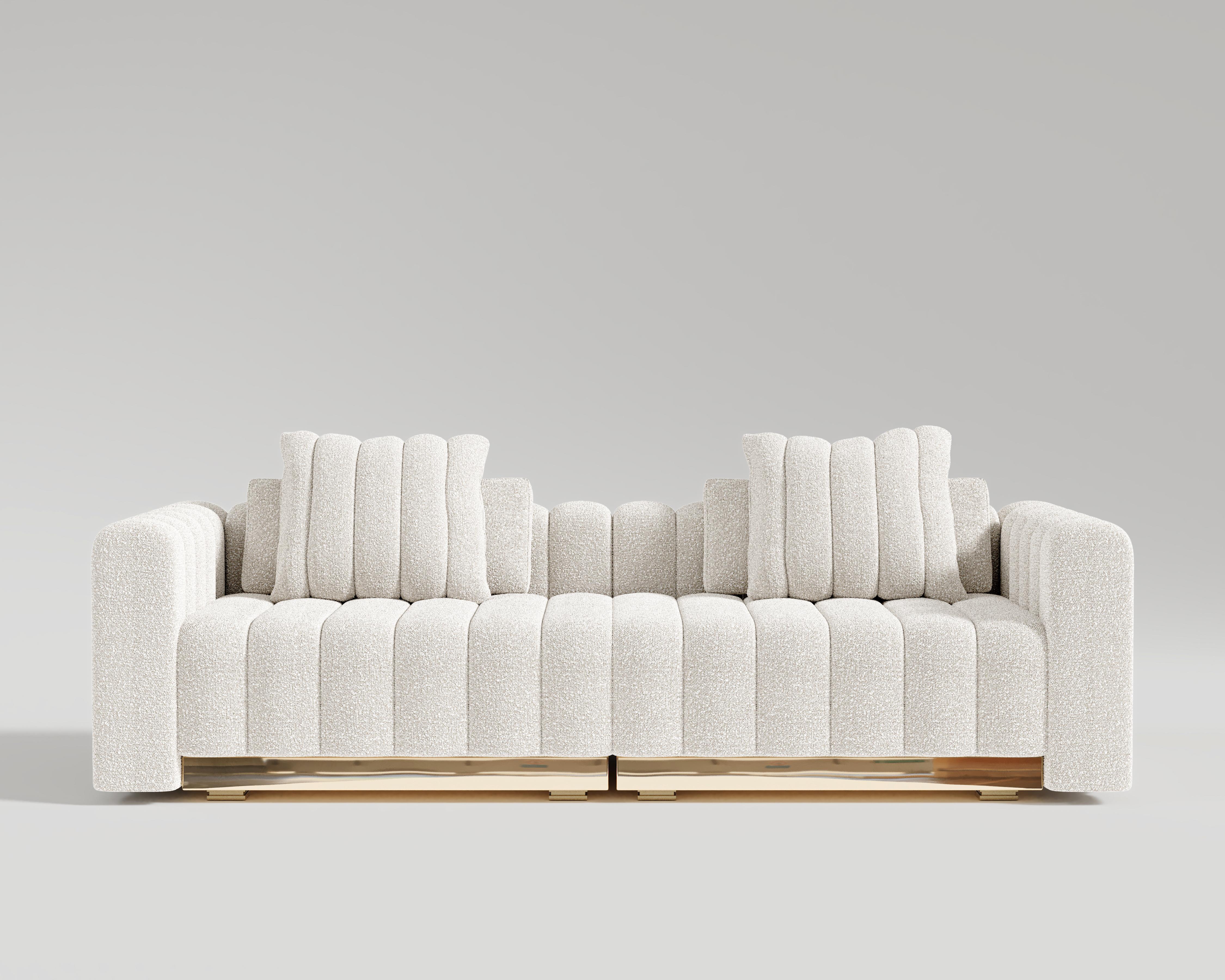 Modern El Mar Sofa in Boucle and Polished Bronze Base By Palena Furniture For Sale