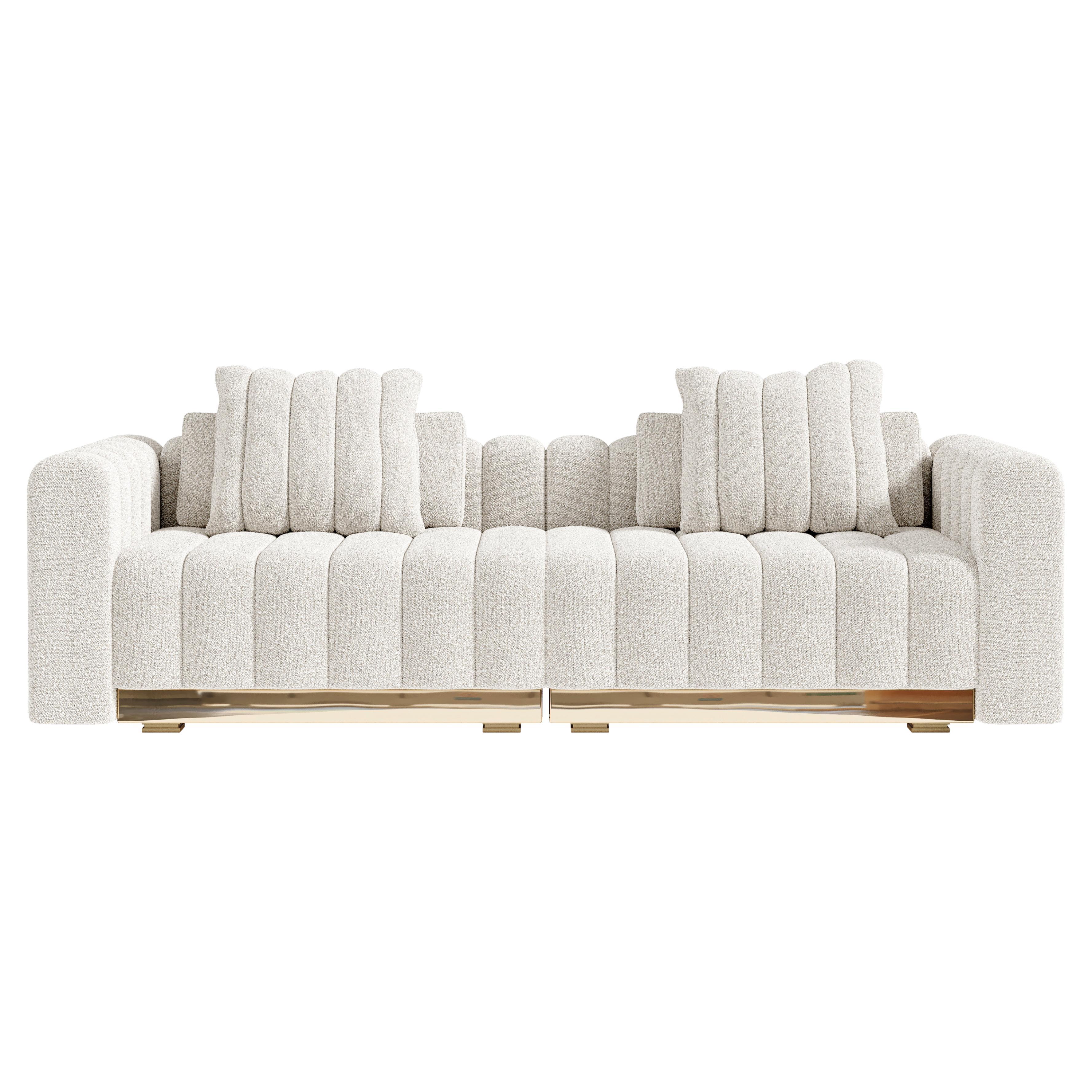 El Mar Sofa in Boucle and Polished Bronze Base For Sale