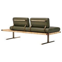 El Raval Rattan and Walnut Sofa by Yabu Pushelberg in Olive Leather