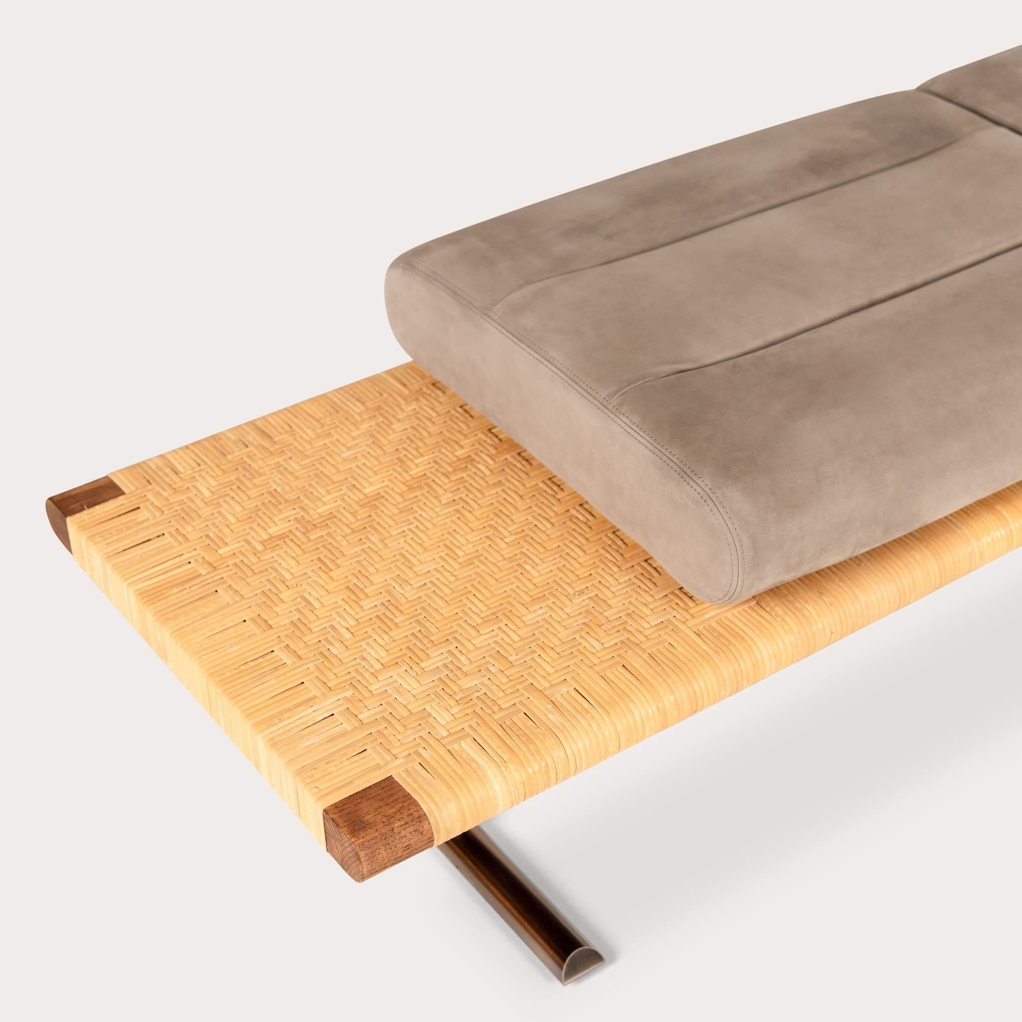 Modern El Raval Bench by Yabu Pushelberg in Walnut Ash Frame with Natural Rattan For Sale