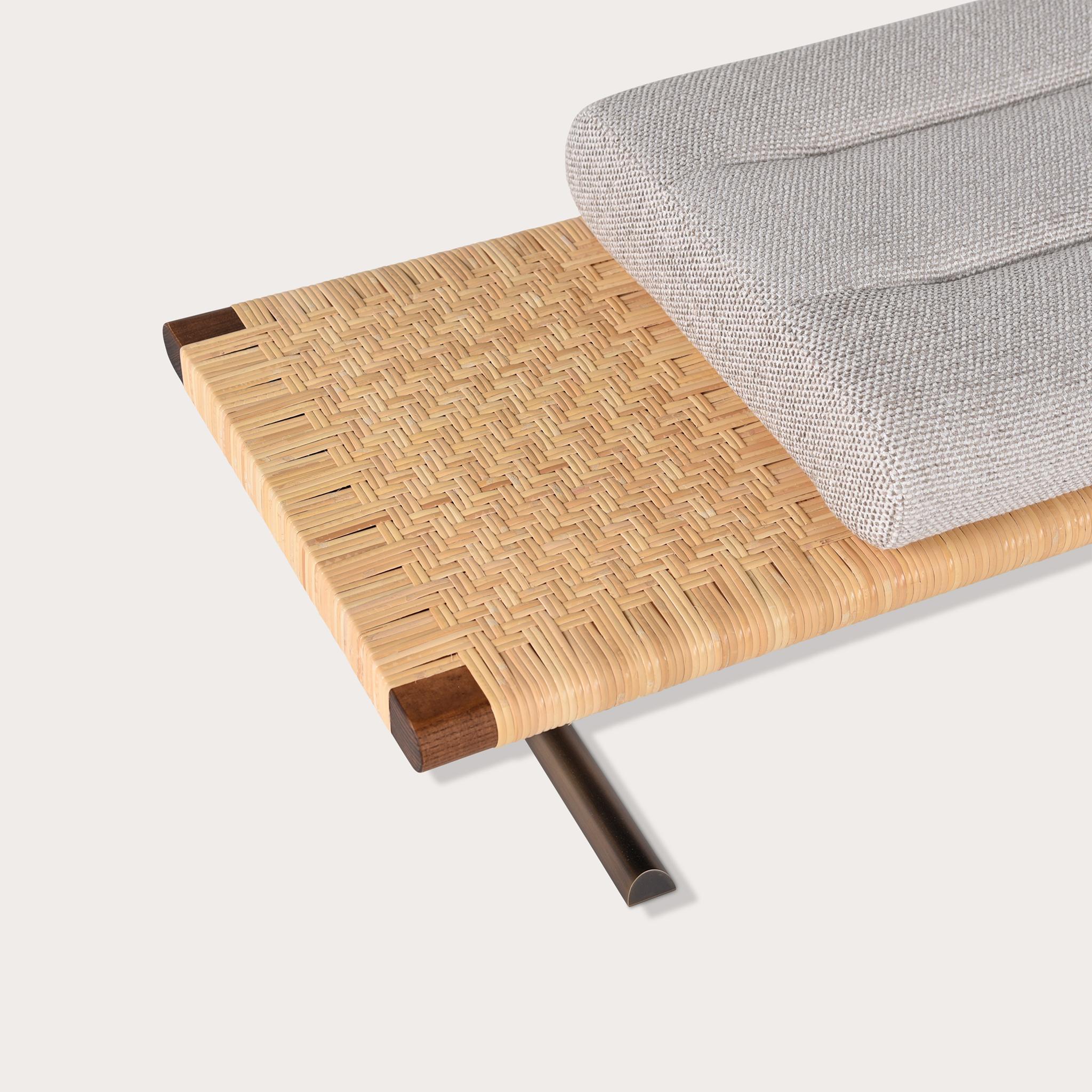 Caning El Raval Bench by Yabu Pushelberg in Walnut Ash Frame with Natural Rattan For Sale