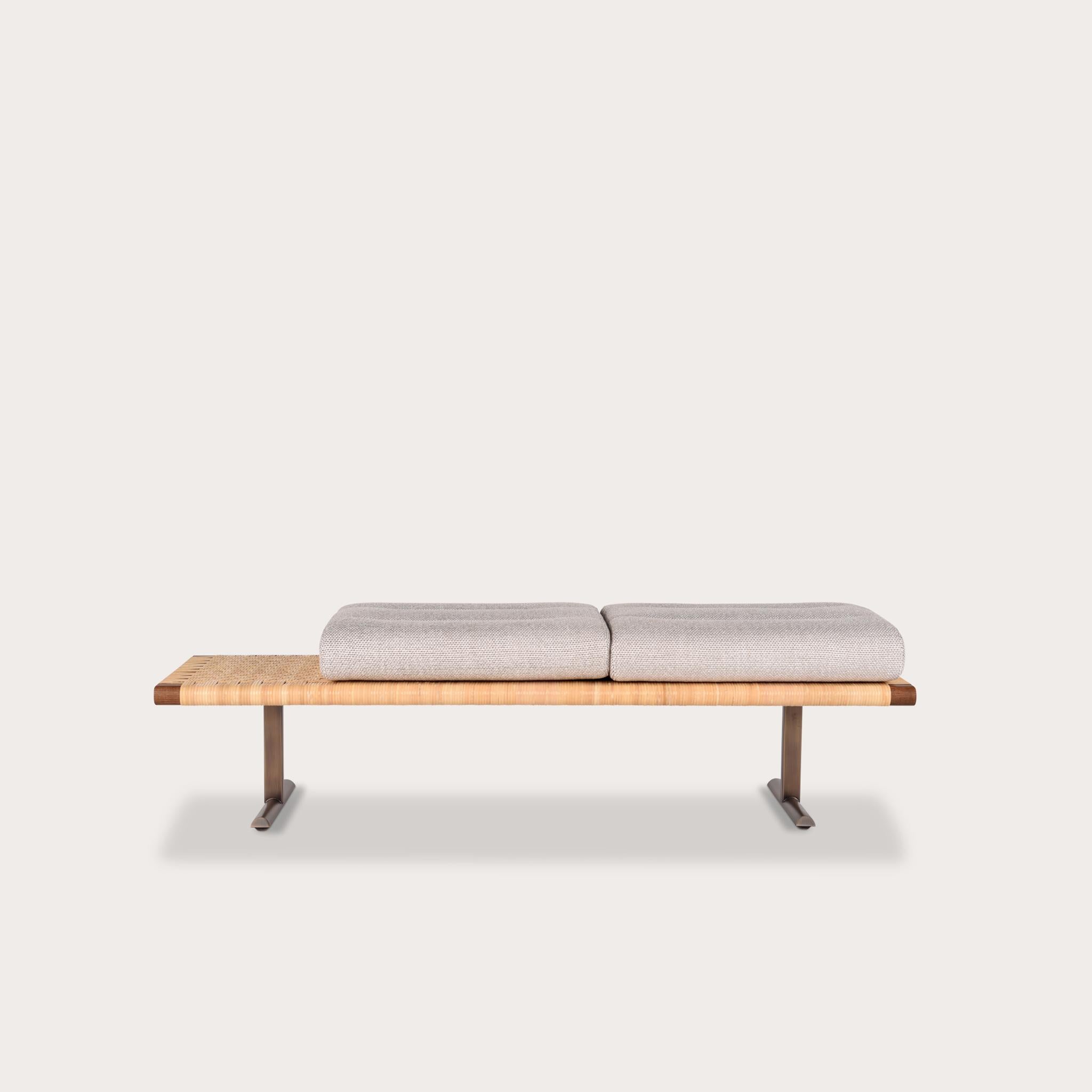 Italian El Raval Bench by Yabu Pushelberg in Walnut Ash Frame with Natural Rattan For Sale