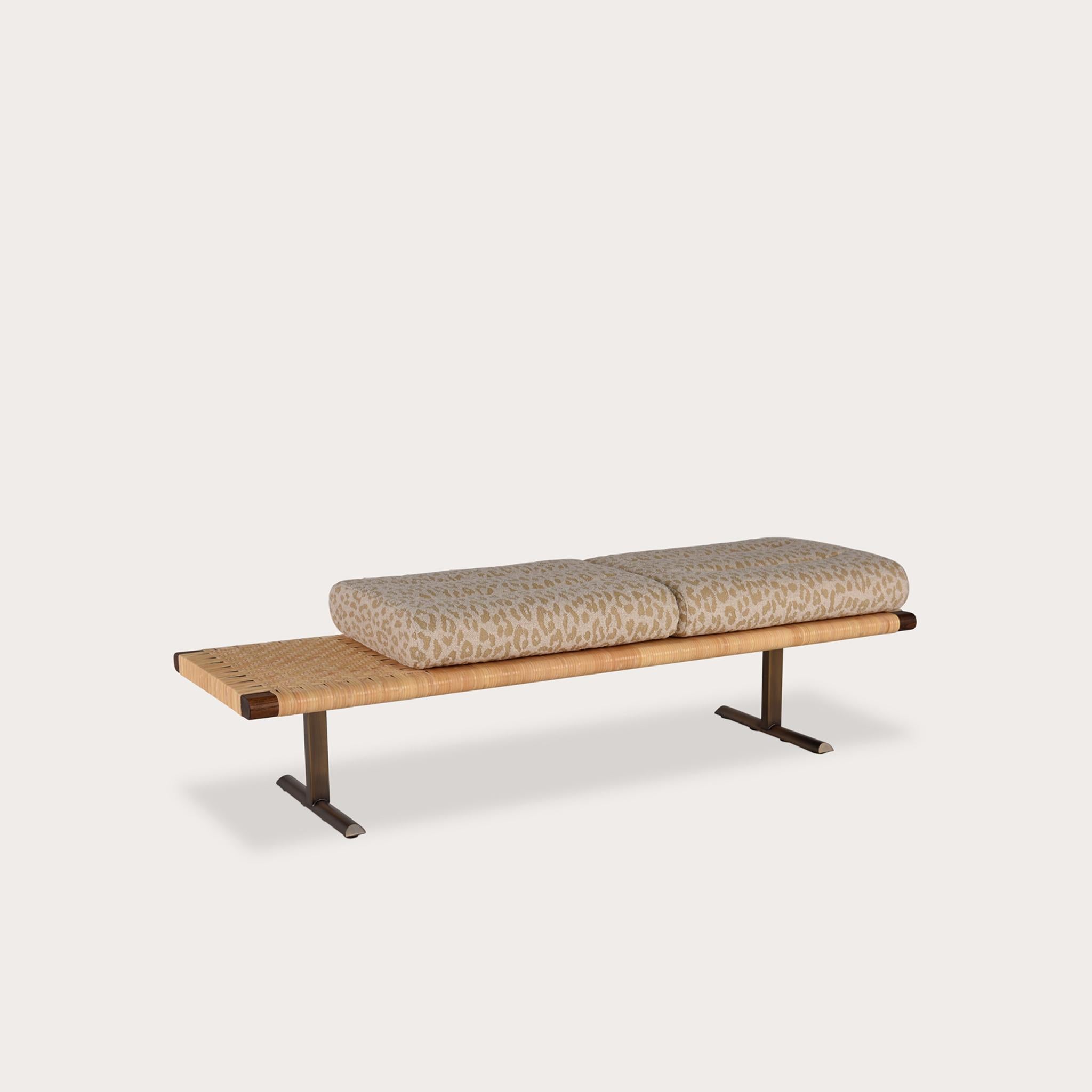 Contemporary El Raval Bench by Yabu Pushelberg in Walnut Ash Frame with Natural Rattan For Sale