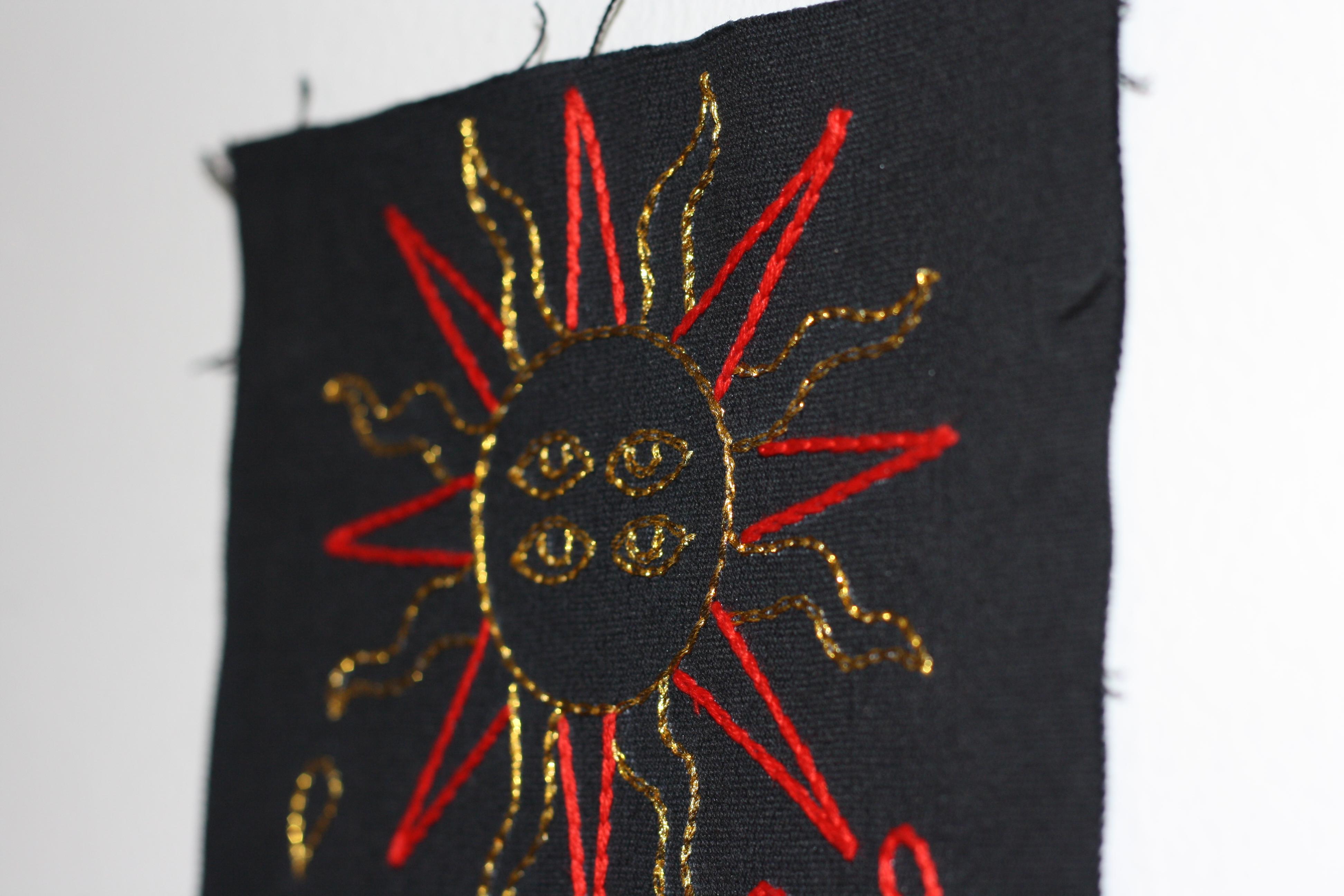 El Sol. From The Ventura Series.  Embroidery thread on canvas. Framed For Sale 2