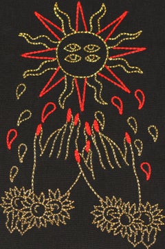 El Sol. From The Ventura Series.  Embroidery thread on canvas. Framed