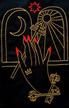 El Sumo Sacerdote. From The Ventura Series.  Embroidery thread on canvas. Framed