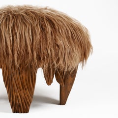 El Topo • Natural • Sculptural Hand-Carved Acacia & Sheepskin Ottoman by Odditi
