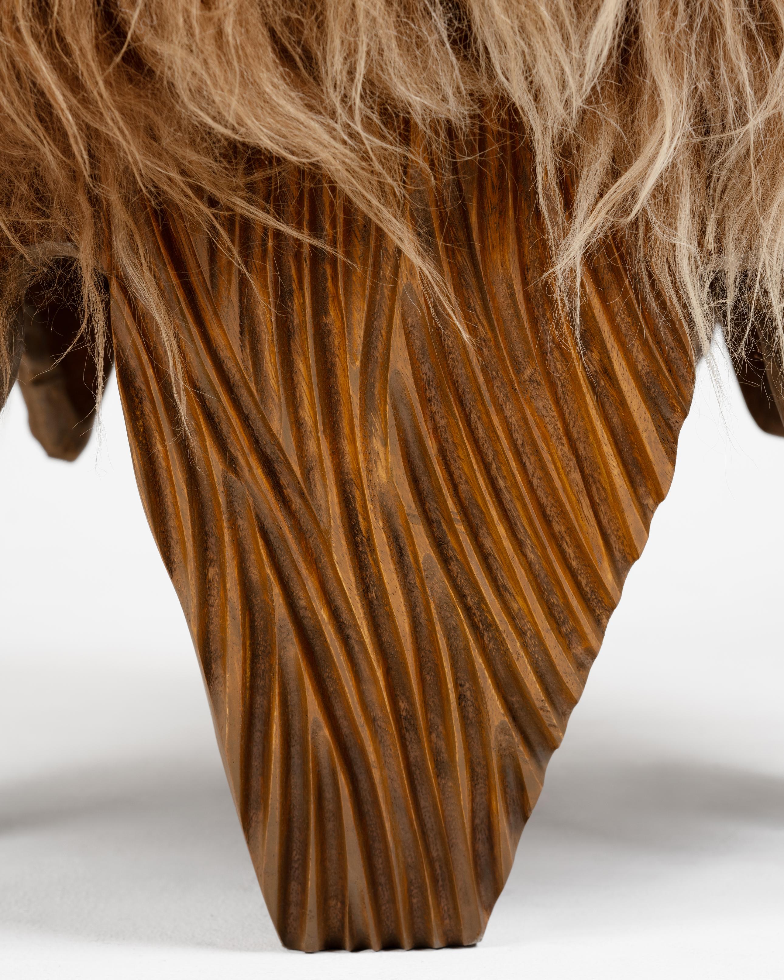 Organic Modern El Topo • Natural • Sculptural Hand-Carved Acacia & Sheepskin Ottoman by Odditi For Sale