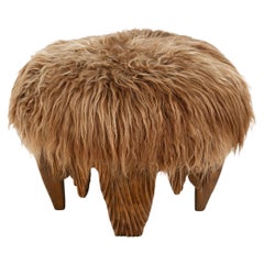 El Topo • Natural • Sculptural Hand-Carved Acacia & Sheepskin Ottoman by Odditi