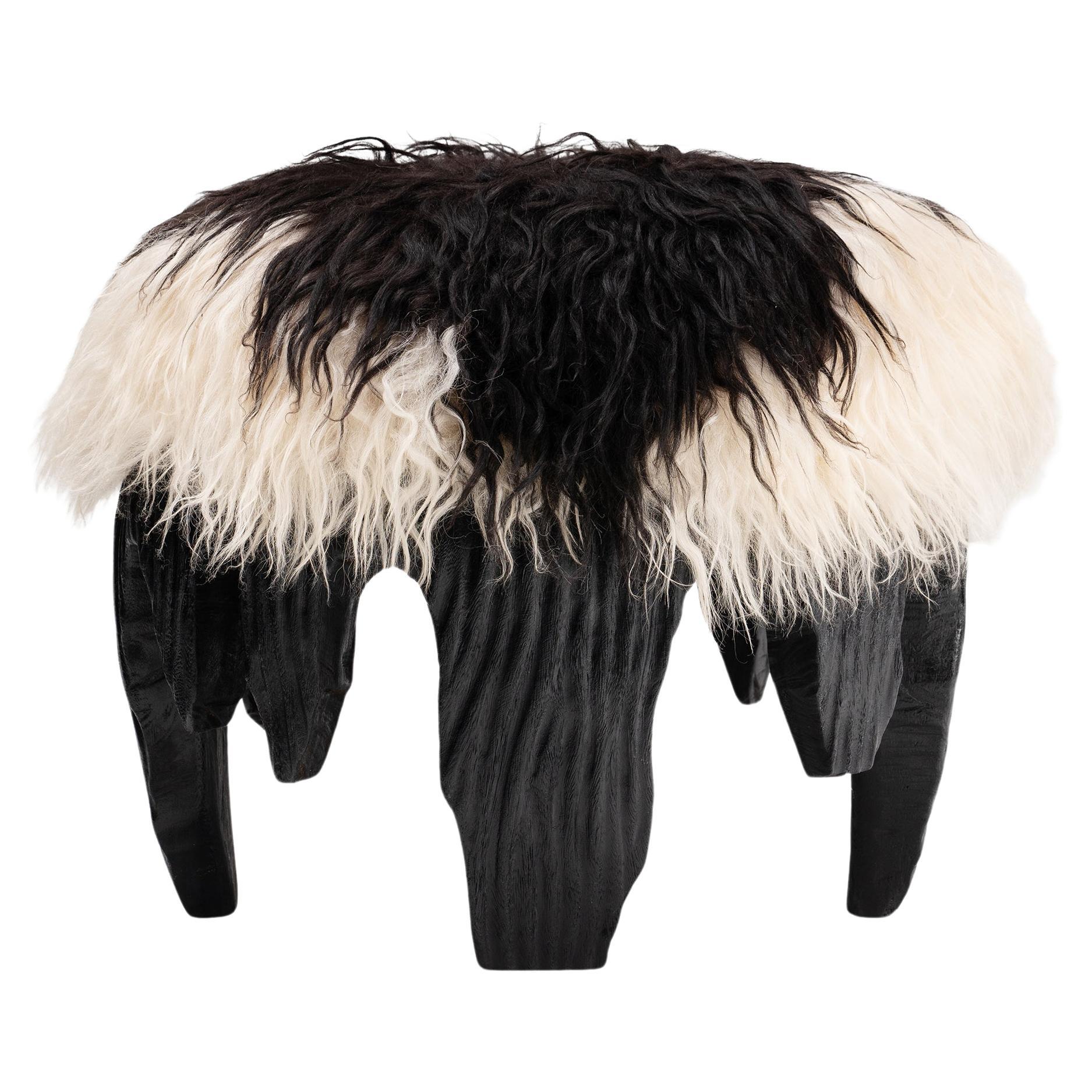 El Topo • Sculptural Hand-Carved Acacia & Sheepskin Ottoman by Odditi