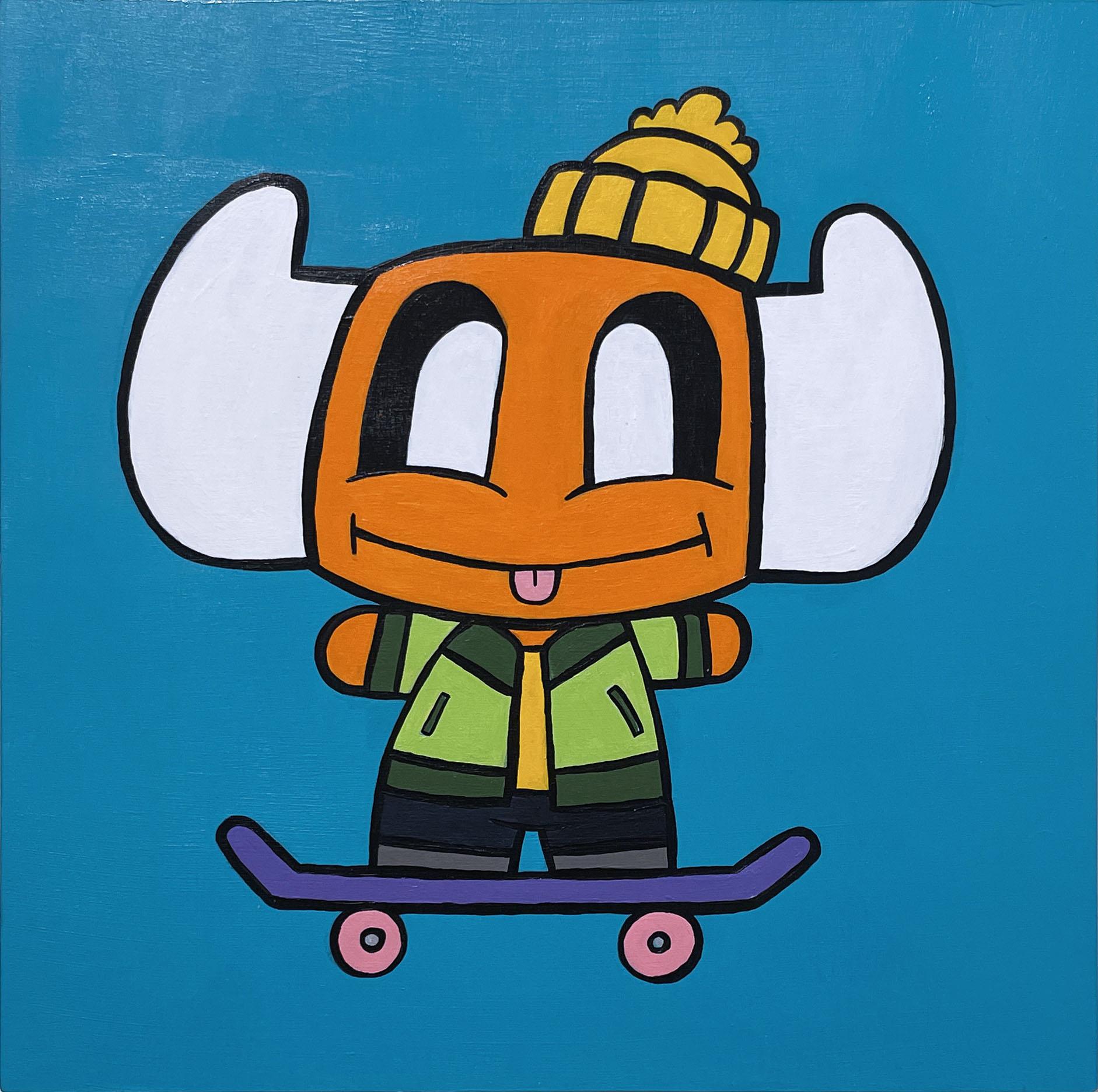 Sk8 (2022) by EL TORO, graffiti character, skateboard, AR activated painting - Painting by El Toro