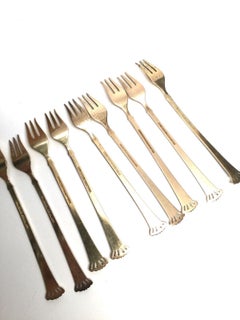 ELA Denmark Sterling Silver Set of 9 Blue Enamel Cocktail Forks