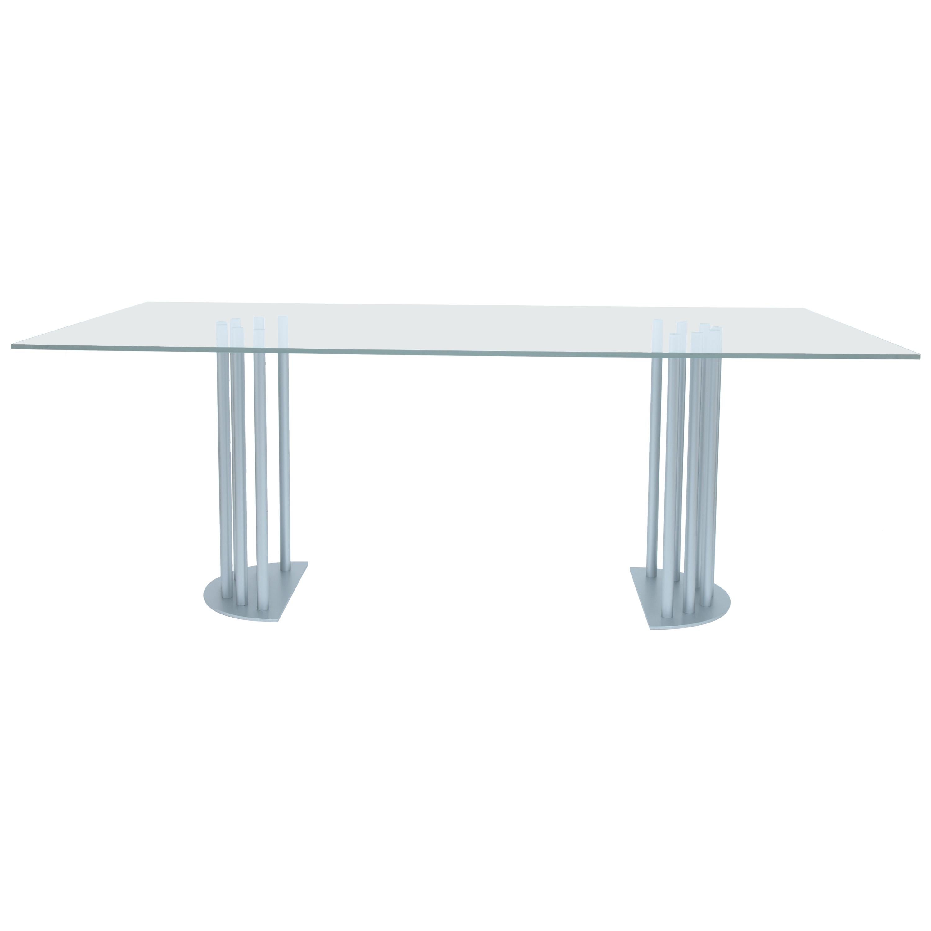 Ela Rectangular Luxury Table, Metal Half Round Base and Glass Top, Made in Italy