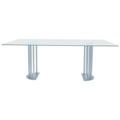 Ela Rectangular Luxury Table, Metal Half Round Base and Glass Top, Made in Italy