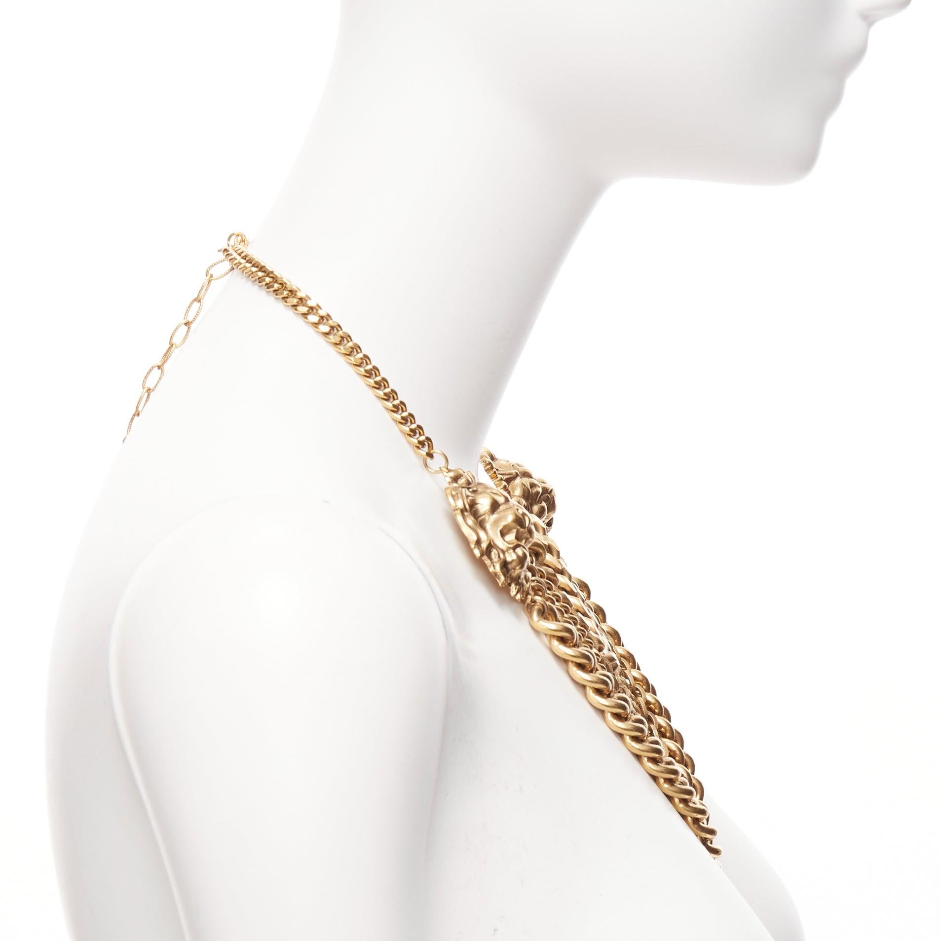 ELA STONE Collier ras du cou à plusieurs chaînes en or ancien à double lion Pour femmes en vente
