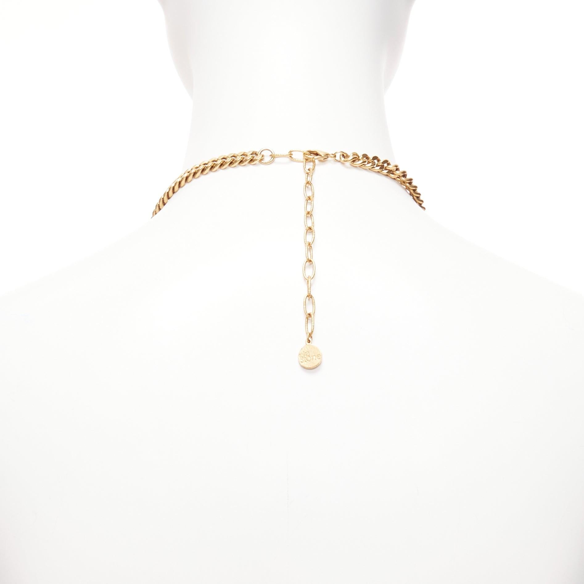 ELA STONE Collier ras du cou à plusieurs chaînes en or ancien à double lion en vente 1