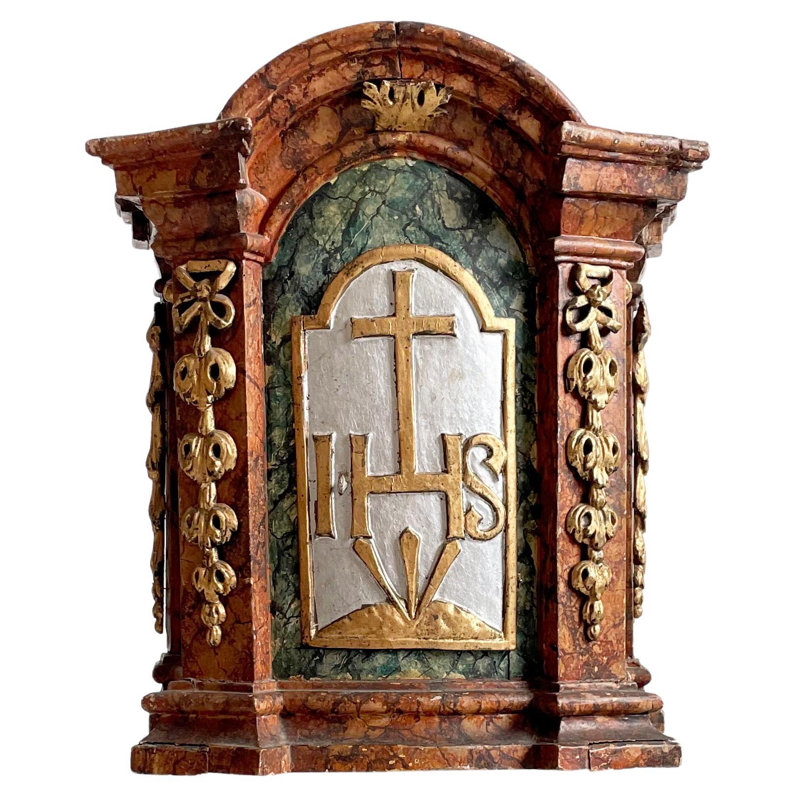 Elaborate 18th Century Polychrome Painted Carved Giltwood Tabernacle, Germany